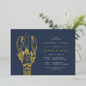 Gold Foil Nautical Lobster Rehearsal Dinner Folie Uitnodiging (Staand Voorkant)