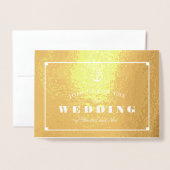 Gold Foil & Navy Blue Stripes Nautical Wedding Folie Kaarten (Voorkant met envelop)