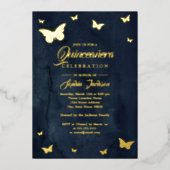 GOLD FOIL Navy Butterfly Quinceanera Folie Folie Uitnodiging (Voorkant)