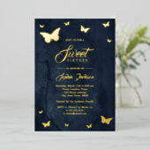 GOLD FOIL Navy Butterfly Sweet 16 Gold Folie Uitnodiging (Staand Voorkant)
