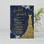 GOLD FOIL Navy Gold Floral Dress Vrijgezellenfeest Folie Uitnodiging (Staand Voorkant)