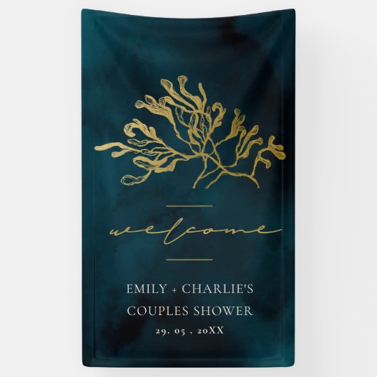 GOLD FOIL NAVY UNDERWATER SEAWEED COUPLY SHOWER SPANDOEK (Verticaal)