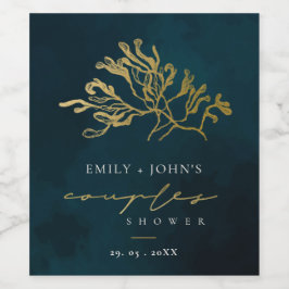 GOLD FOIL NAVY UNDERWATER SEAWEED COUPLY SHOWER WIJN ETIKET