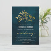GOLD FOIL NAVY UNDERWATER SEAWEEDS WEDDING INVITE BEDANKKAART (Staand voorkant)
