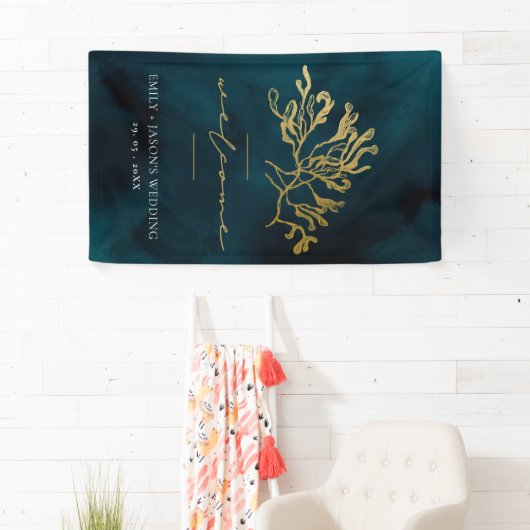 GOLD FOIL NAVY UNDERWATER SEAWEEDS WEDDING WELCOME SPANDOEK (Insitu)