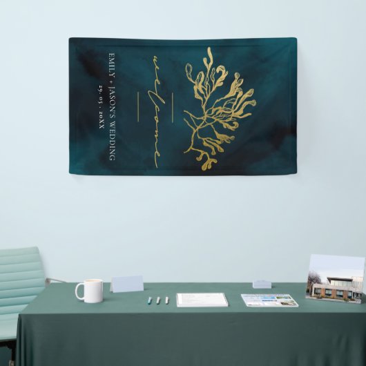 GOLD FOIL NAVY UNDERWATER SEAWEEDS WEDDING WELCOME SPANDOEK (Beurs)