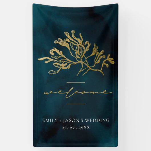 GOLD FOIL NAVY UNDERWATER SEAWEEDS WEDDING WELCOME SPANDOEK (Verticaal)