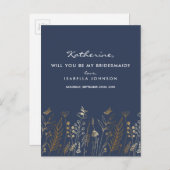 Gold Foil Navy Wil jij mijn bruidsmeisje zijn? Uitnodiging Briefkaart (Voorkant / Achterkant)