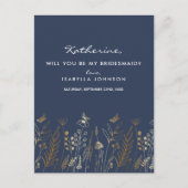  Gold Foil Navy Wil jij mijn bruidsmeisje zijn? Uitnodiging Briefkaart (Voorkant)