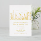 Gold Foil New York Cityscape Moving Folie Uitnodiging (Staand Voorkant)