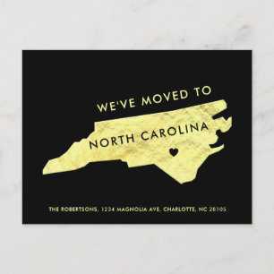 Gold Foil North Carolina Map - Nieuw adres Aankondigingskaart