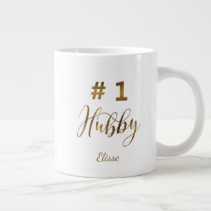 Gold Foil Number 1 Hubby Typografie Monogram Grote Koffiekop