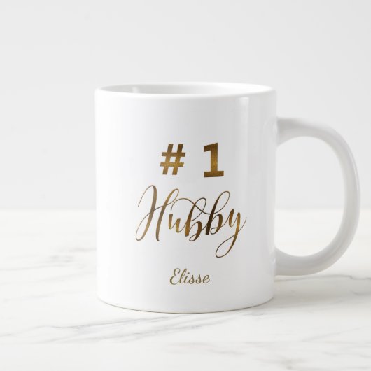 Gold Foil Number 1 Hubby Typografie Monogram Grote Koffiekop (Rechts)