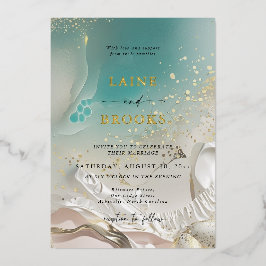 Gold Foil Ocean Tide Ethereal Shoreline Wedding Folie Uitnodiging