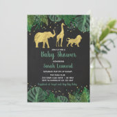 Gold Foil Oerwoud Safari Dierendouche Uitnodiging (Staand voorkant)