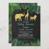 Gold Foil Oerwoud Safari Dierendouche Uitnodiging (Voorkant / Achterkant)