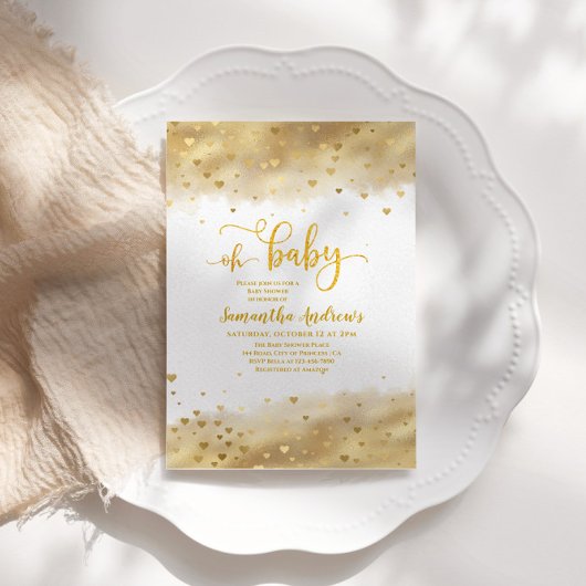 Gold Foil Oh Baby shower Kaart