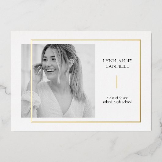 Gold Foil One Photo Modern Simple Graduparty Folie Uitnodiging (Voorkant)