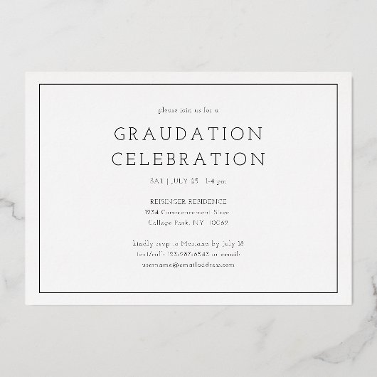 Gold Foil One Photo Modern Simple Graduparty Folie Uitnodiging (Achterkant)