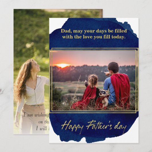 Gold Foil op Blue Waterverf Vaderdag Kaart (Voorkant / Achterkant)