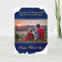Gold Foil op Blue Waterverf Vaderdag Kaart