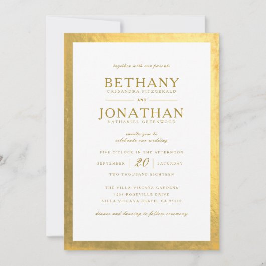 Gold Foil op Gold Wedding Invitation Kaart (Voorkant)