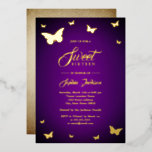 GOLD FOIL Paarse Butterfly Sweet 16 Golden Folie Uitnodiging<br><div class="desc">GOLD FOIL Paarse Butterfly Sweet 16 Gulden Folie Uitnodiging  Sweet 16 partijuitvindingen in de Little Bayleigh Store!</div>