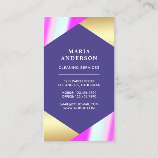 Gold Foil Paarse Spray Bottle Cleaning Services Visitekaartje (Achterkant)