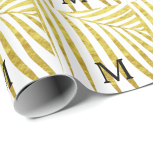 Gold Foil Palm Leaf Tropical Monogrammed Initialen Cadeaupapier