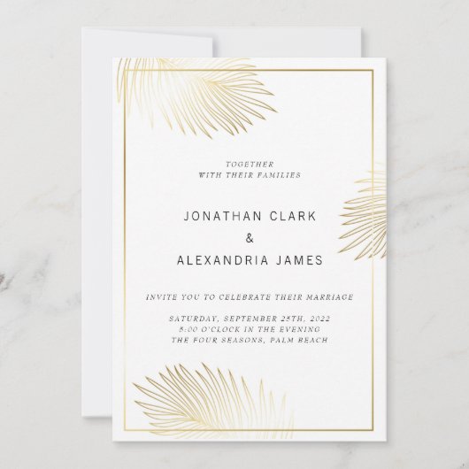 Gold Foil Palm Leaf Wedding Invitation Kaart (Voorkant)