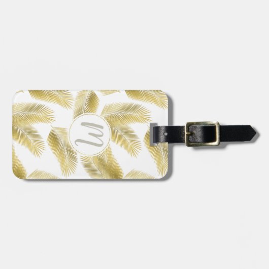 Gold Foil Palm Leaves Pattern Bagagelabel (Voorkant horizontaal)