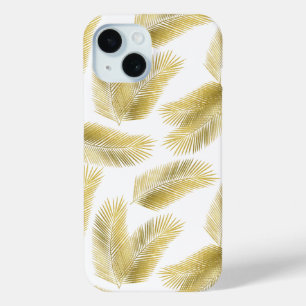 Gold Foil Palm Leaves Pattern iPhone 15 Case