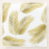 Gold Foil Palm Leaves Pattern Glazen Onderzetter (Voorkant)