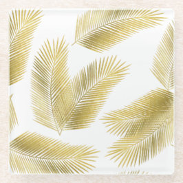Gold Foil Palm Leaves Pattern Glazen Onderzetter