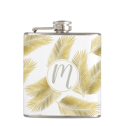 Gold Foil Palm Leaves Pattern Heupfles (Voorkant)
