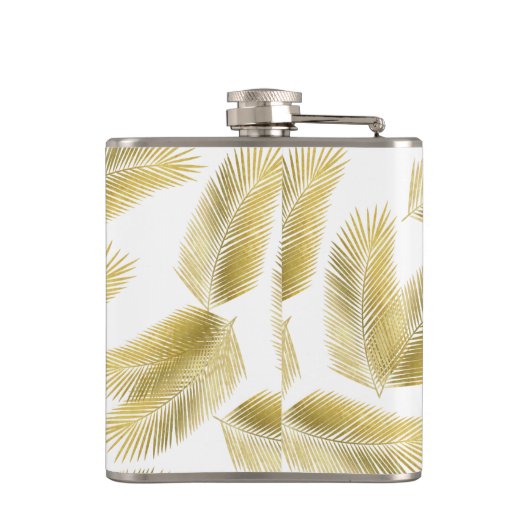 Gold Foil Palm Leaves Pattern Heupfles (Achterkant)