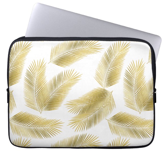 Gold Foil Palm Leaves Pattern Laptop Sleeve (Voorkant)