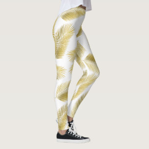 Gold Foil Palm Leaves Pattern Leggings