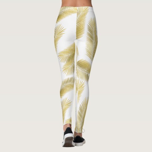 Gold Foil Palm Leaves Pattern Leggings (Achterkant)