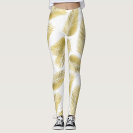 Gold Foil Palm Leaves Pattern Leggings
