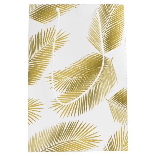 Gold Foil Palm Leaves Pattern Medium Cadeauzakje (Voorkant)