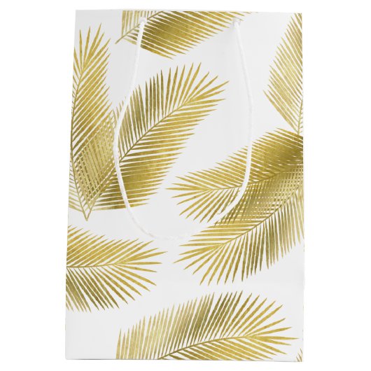 Gold Foil Palm Leaves Pattern Medium Cadeauzakje (Achterkant)