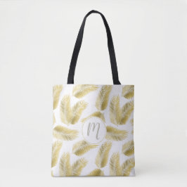 Gold Foil Palm Leaves Pattern & Monogram Tote Bag