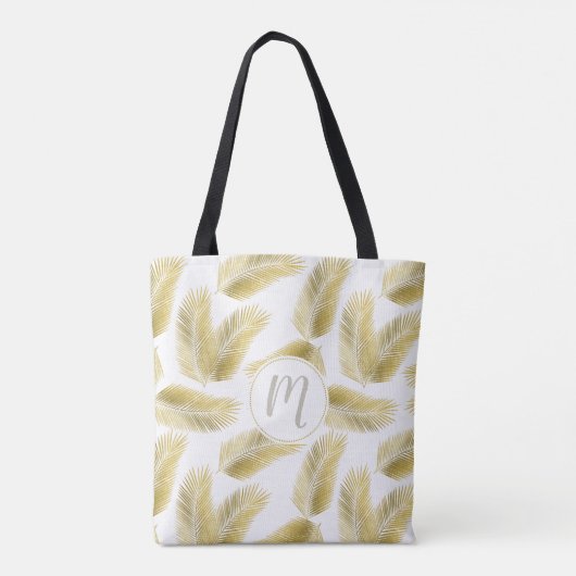 Gold Foil Palm Leaves Pattern & Monogram Tote Bag (Achterkant)