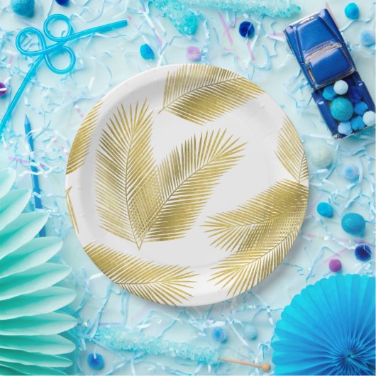 Gold Foil Palm Leaves Pattern Papieren Bordje (Feest)