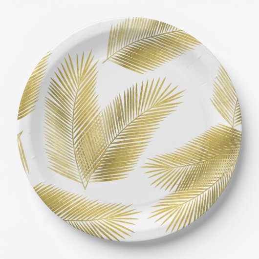 Gold Foil Palm Leaves Pattern Papieren Bordje (Voorkant)