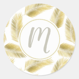 Gold Foil Palm Leaves Pattern Ronde Sticker