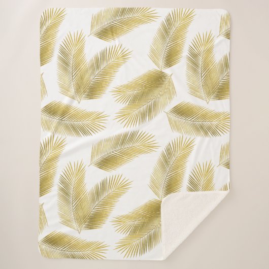 Gold Foil Palm Leaves Pattern Sherpa Deken (Voorkant)