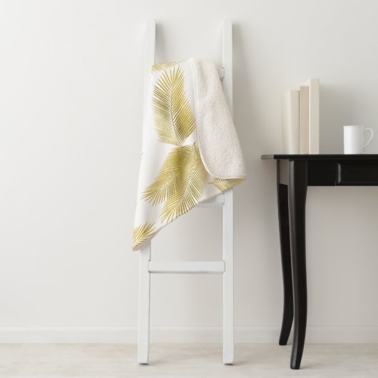Gold Foil Palm Leaves Pattern Sherpa Deken (In situ)