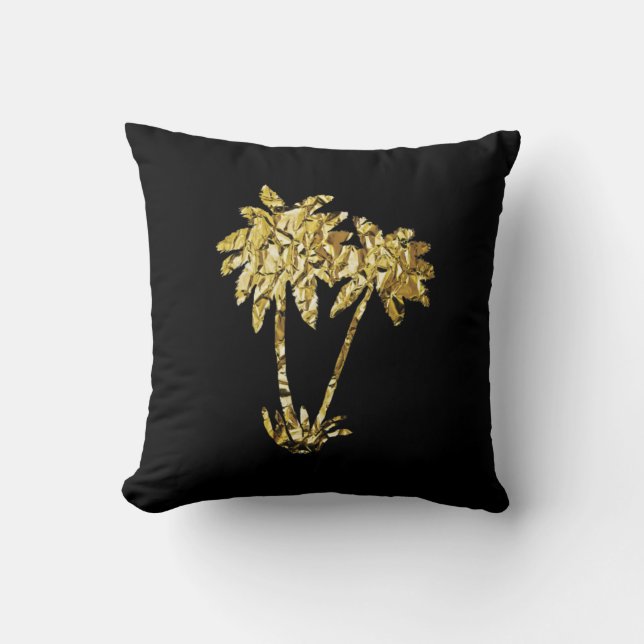 Gold Foil Palm Trees op zwart Kussen (Voorkant)